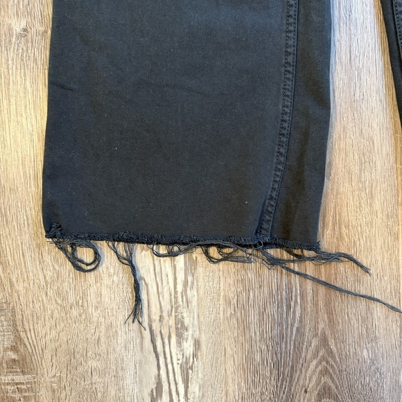 Zara The Marine Straight Jeans Womens 0 Black High Rise Wide Leg Raw Hem Denim - Picture 5 of 8